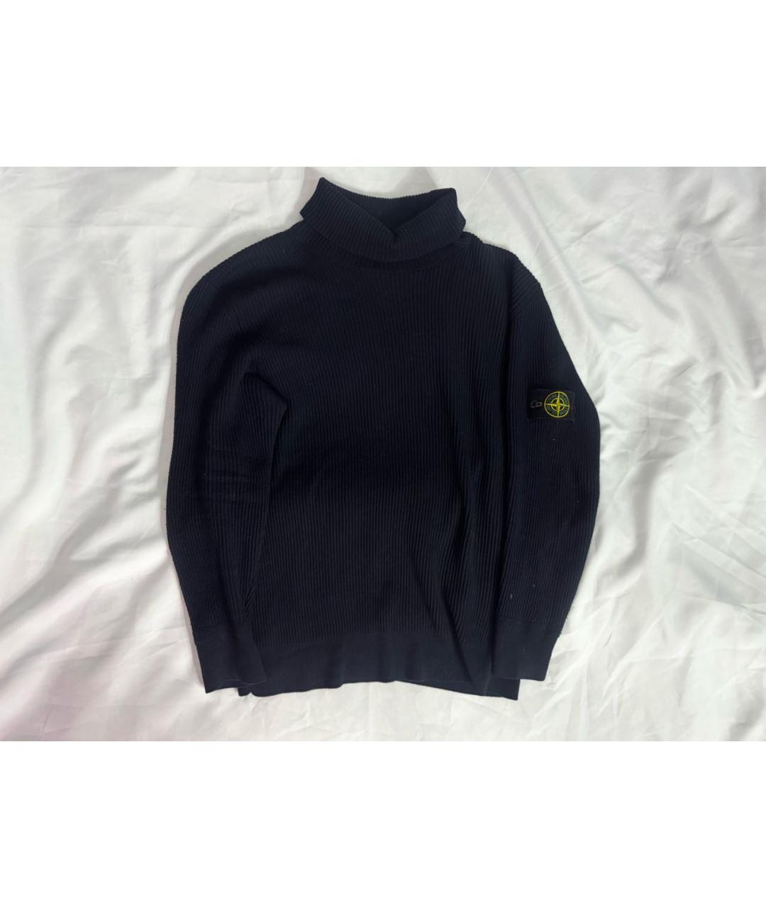 STONE ISLAND Темно-синяя шерстяная водолазка, фото 5