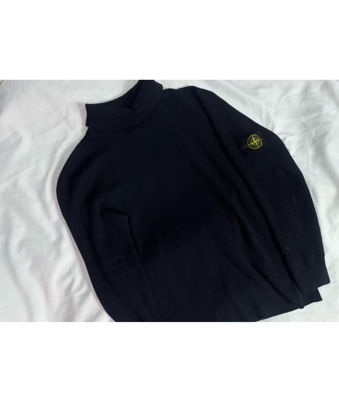 STONE ISLAND Темно-синяя шерстяная водолазка, фото 2