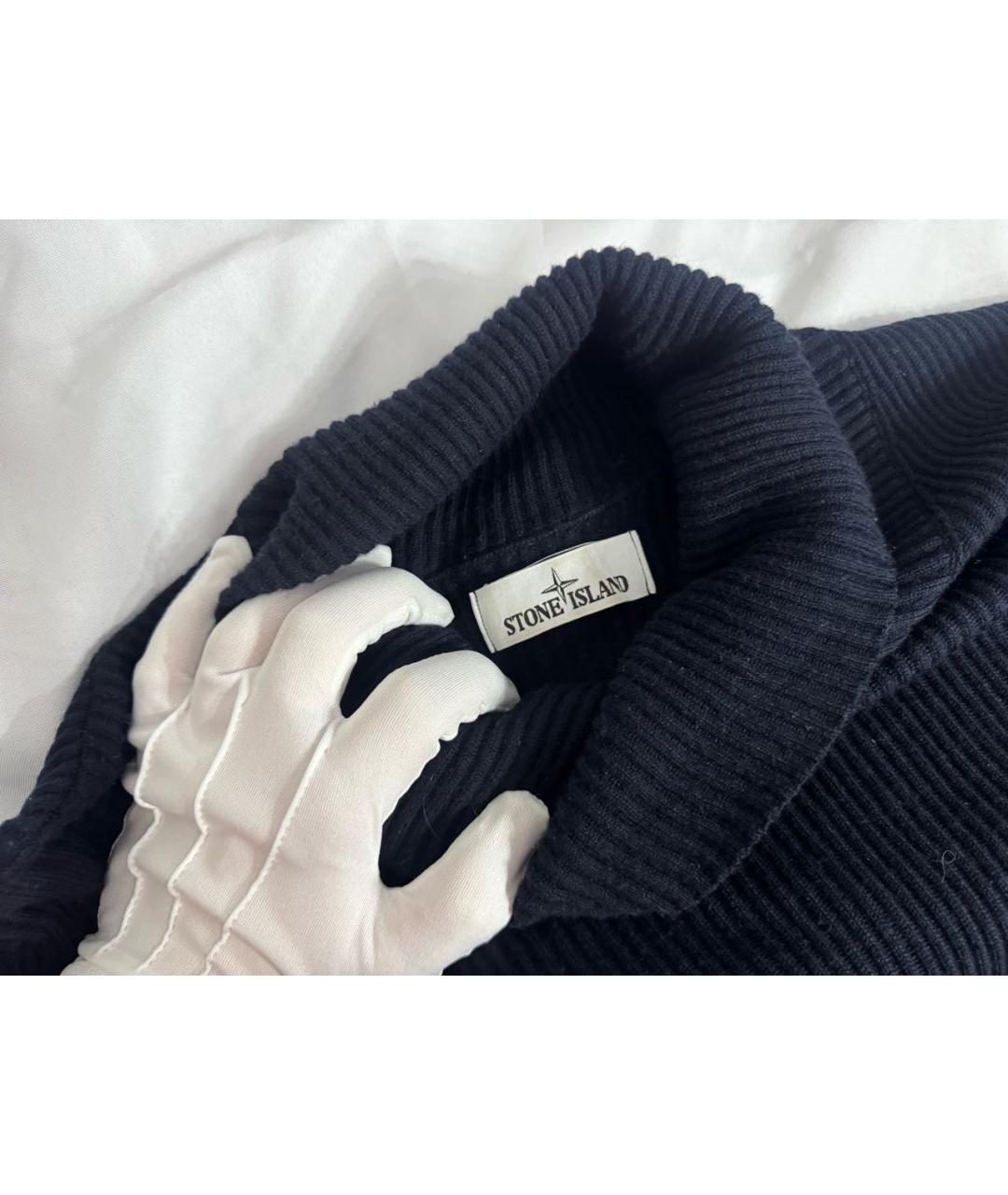 STONE ISLAND Темно-синяя шерстяная водолазка, фото 4