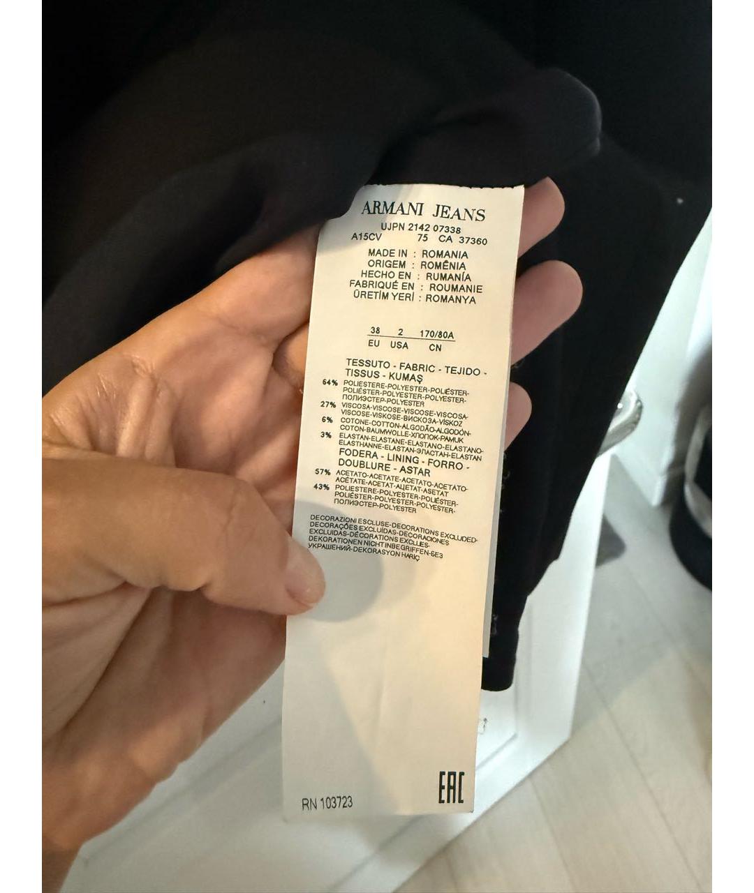 ARMANI JEANS Черное полиэстеровое повседневное платье, фото 5