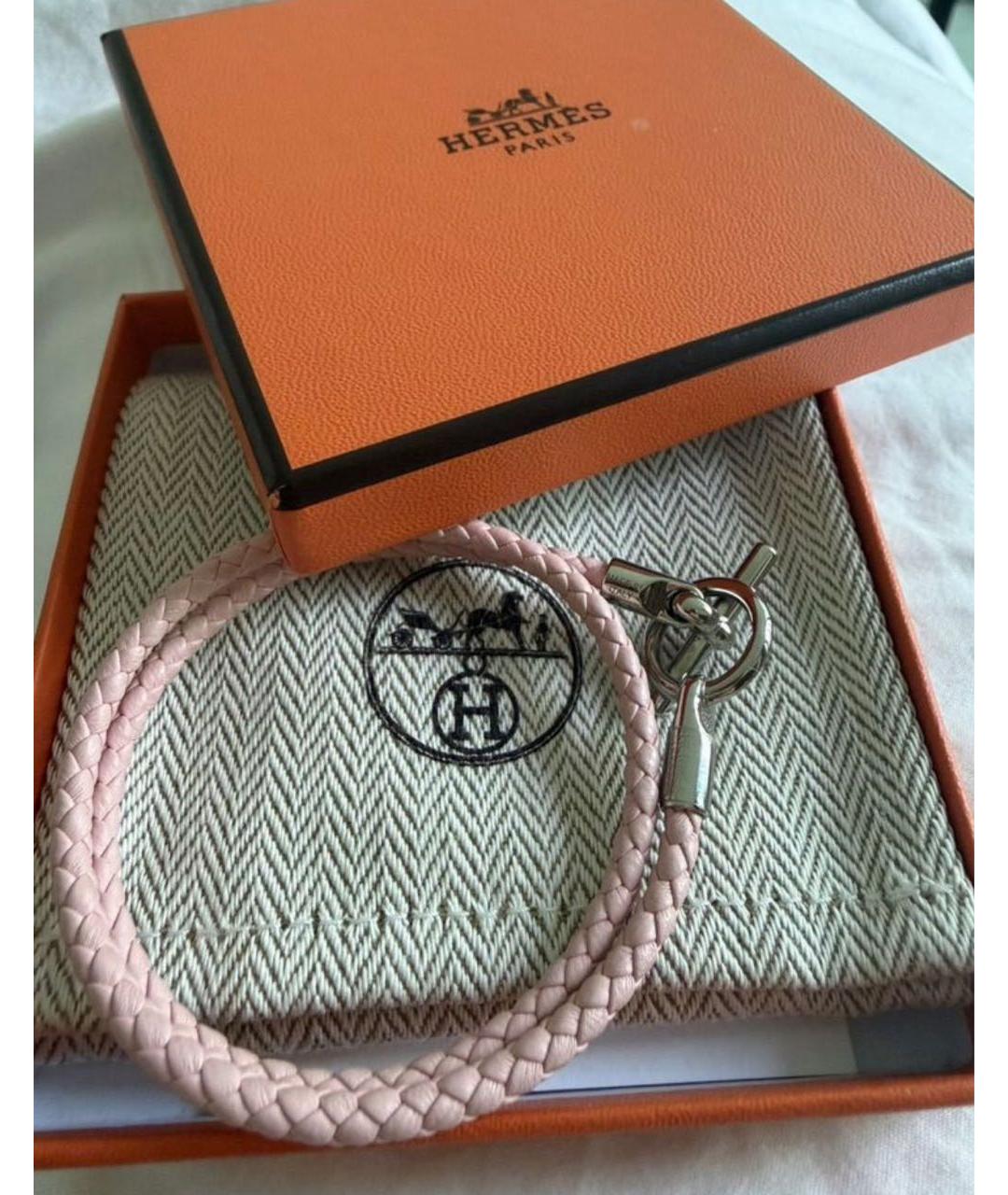 HERMES Розовый кожаный браслет, фото 6