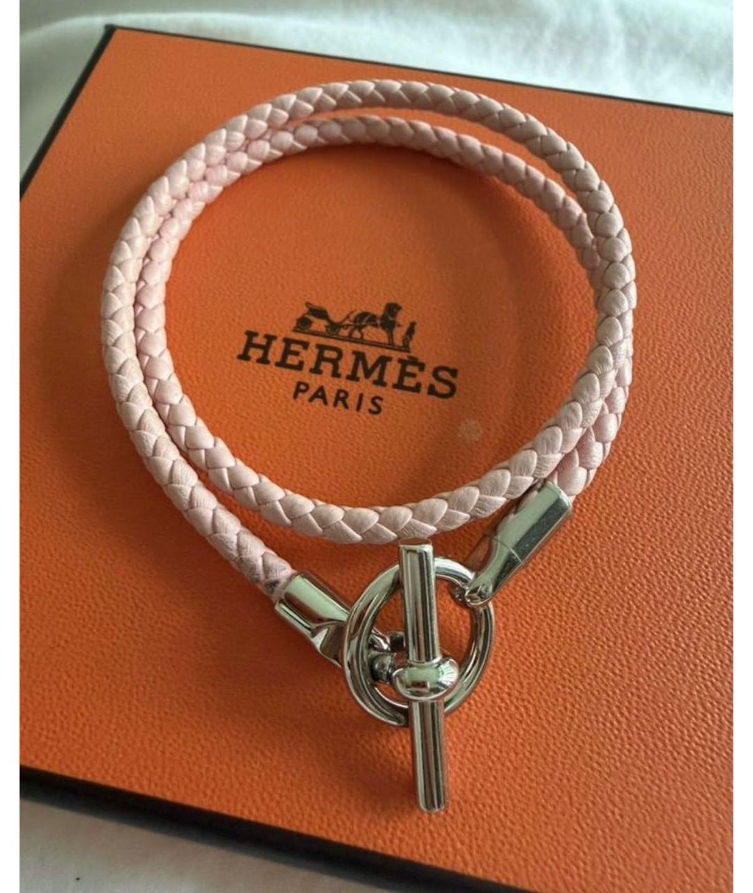 HERMES Розовый кожаный браслет, фото 5