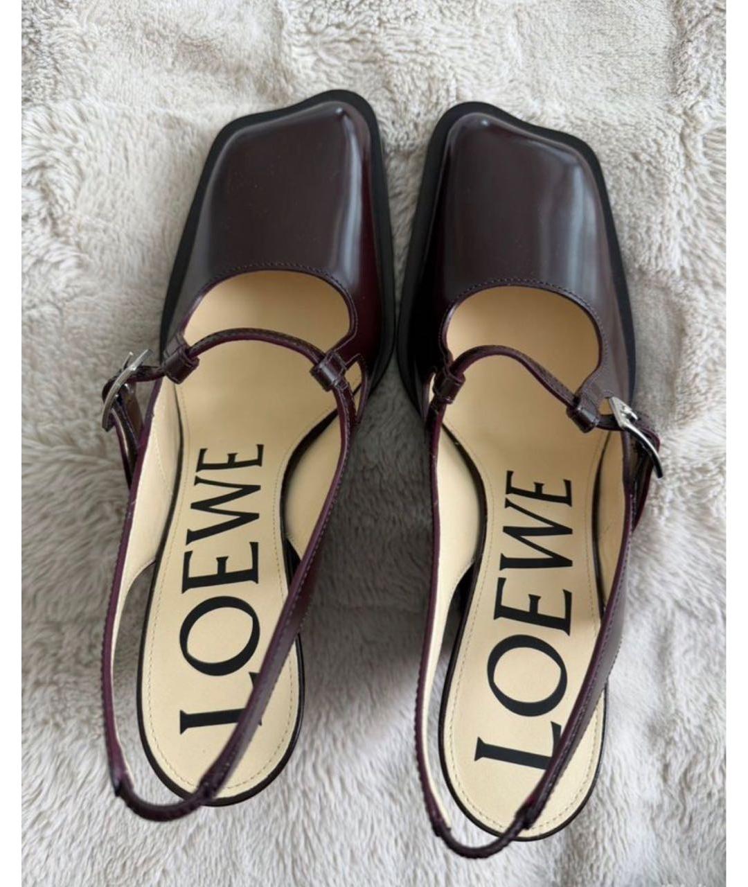 LOEWE Бордовые кожаные босоножки, фото 3
