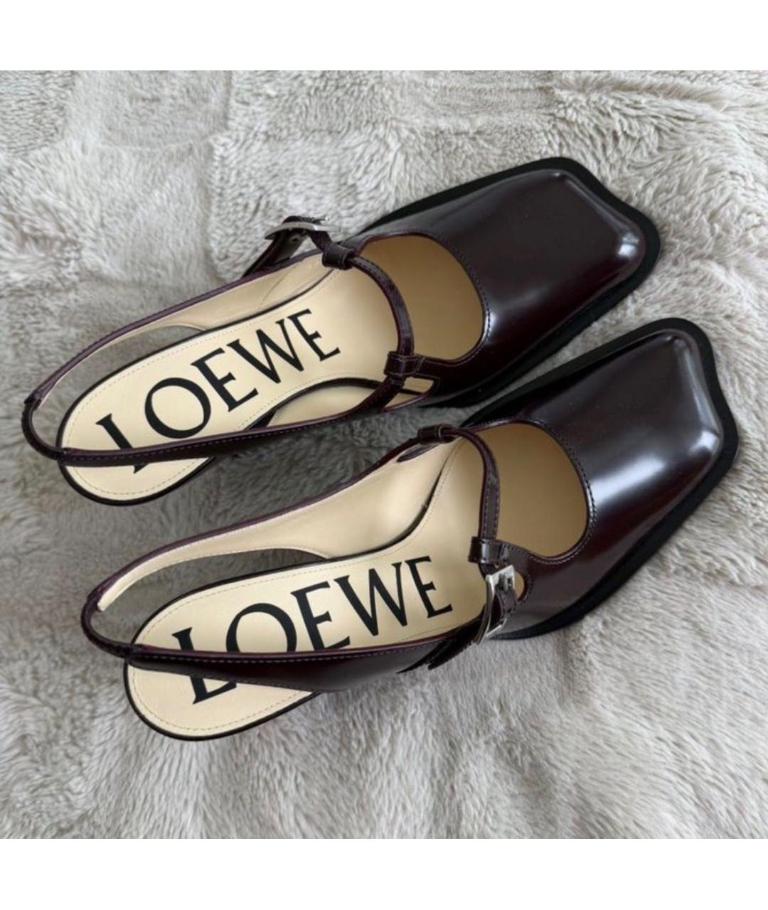 LOEWE Бордовые кожаные босоножки, фото 2