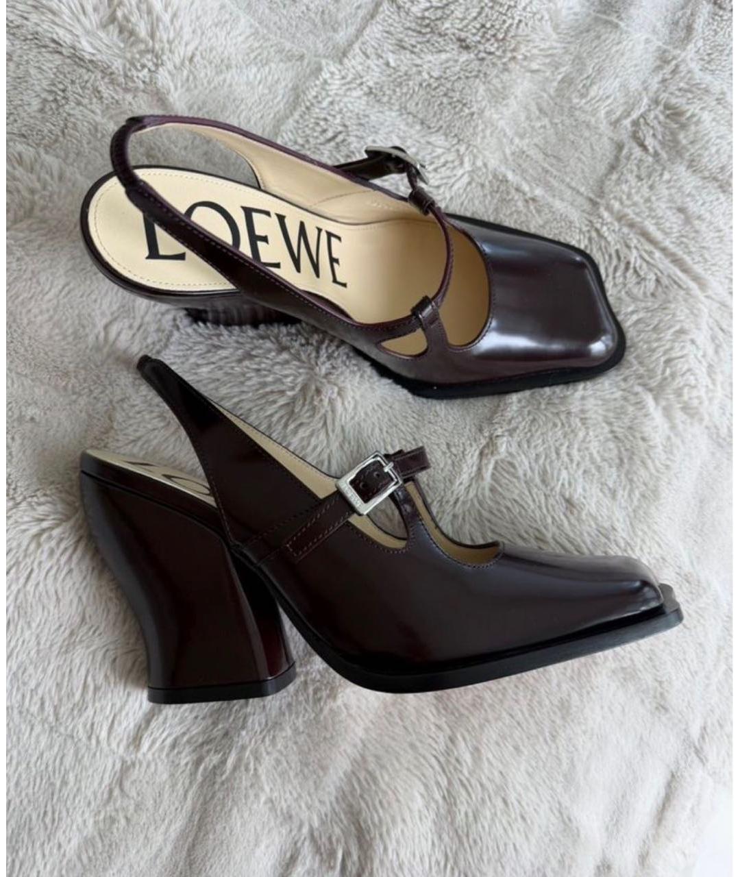 LOEWE Бордовые кожаные босоножки, фото 7
