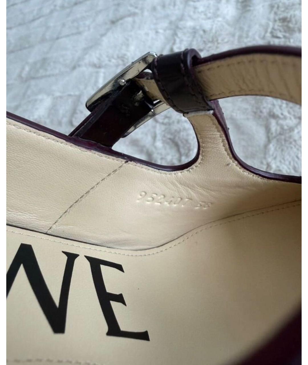 LOEWE Бордовые кожаные босоножки, фото 5