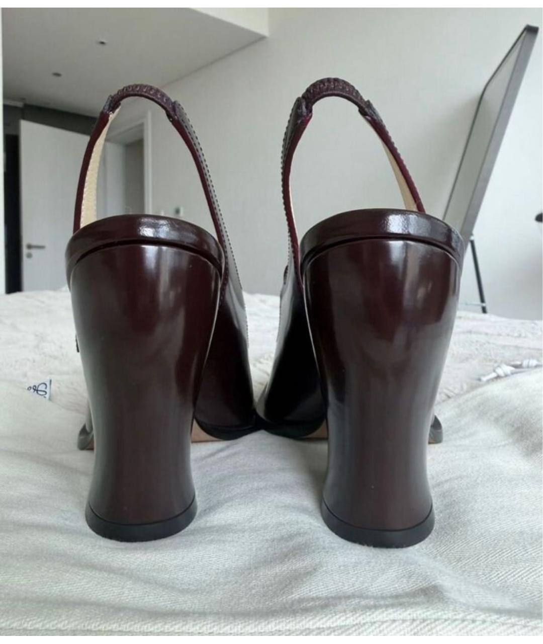 LOEWE Бордовые кожаные босоножки, фото 4