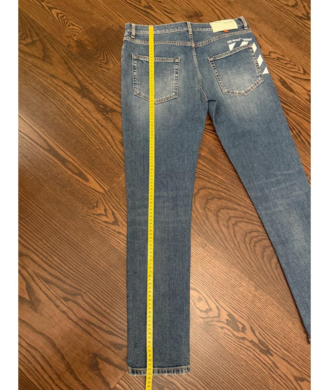 OFF-WHITE Синие хлопко-эластановые джинсы скинни, фото 5