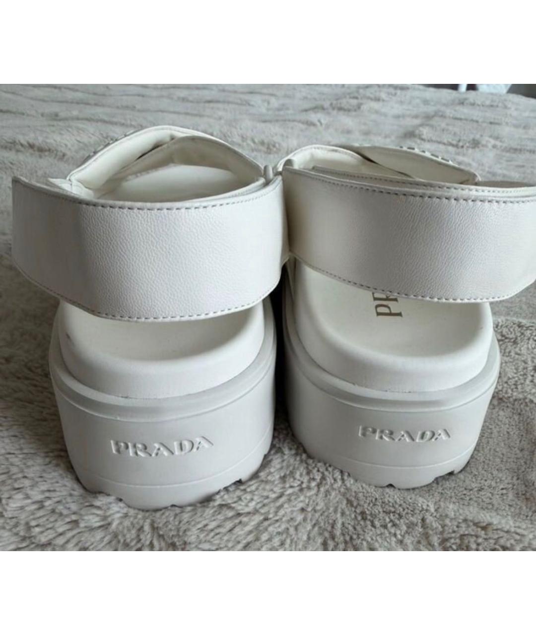 PRADA Белые кожаные сандалии, фото 4