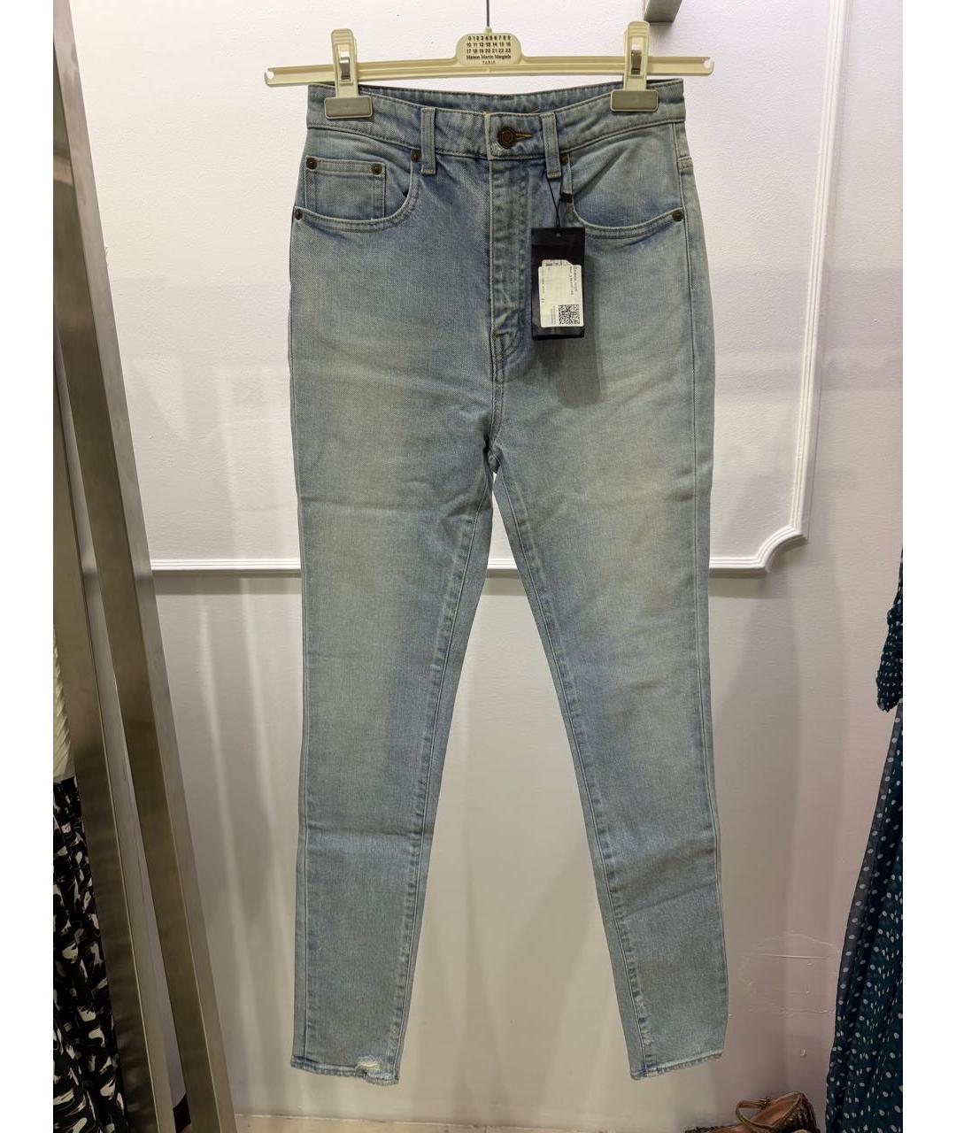 SAINT LAURENT Голубые хлопковые джинсы слим, фото 6