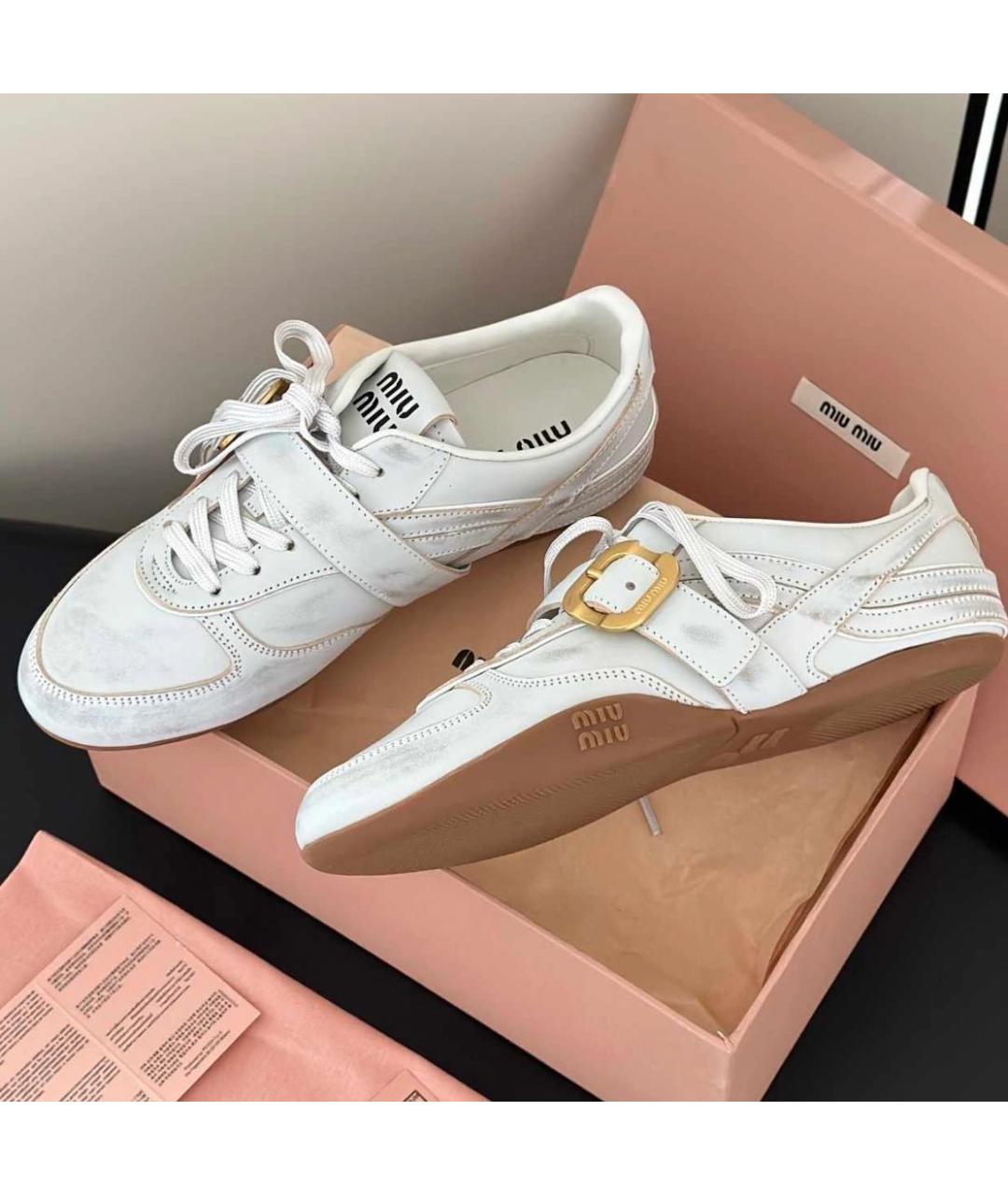 MIU MIU Белые кожаные кеды, фото 6