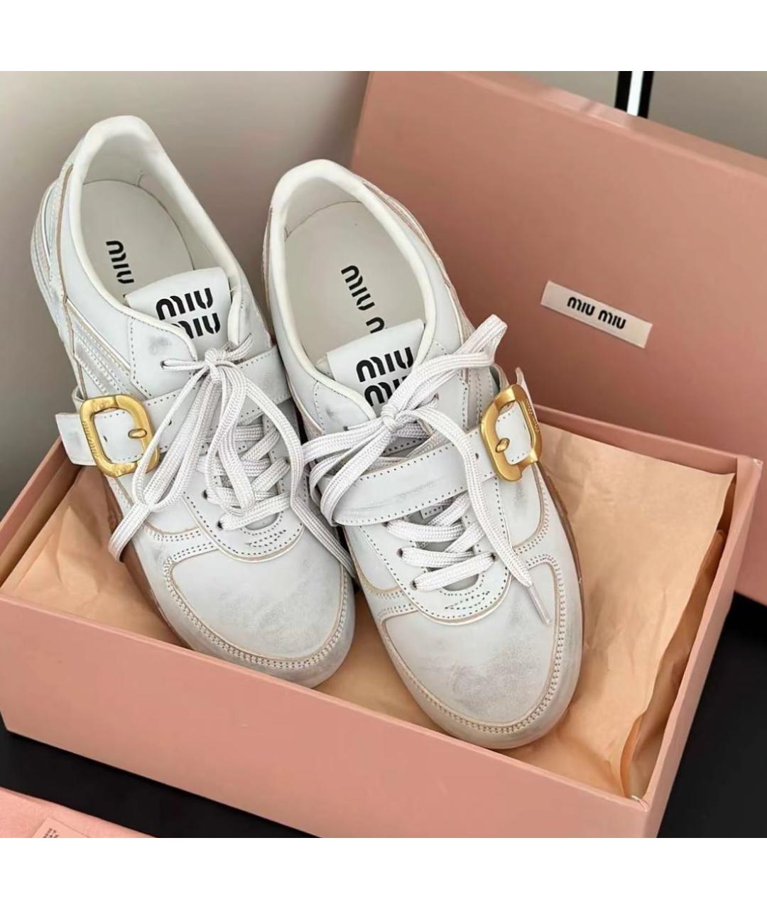 MIU MIU Белые кожаные кеды, фото 4