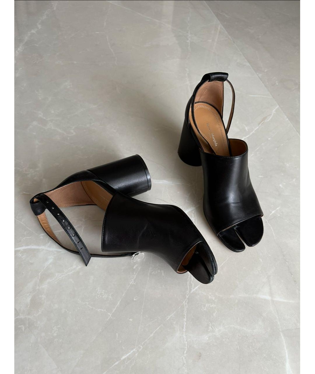 MAISON MARGIELA Черные кожаные босоножки, фото 5