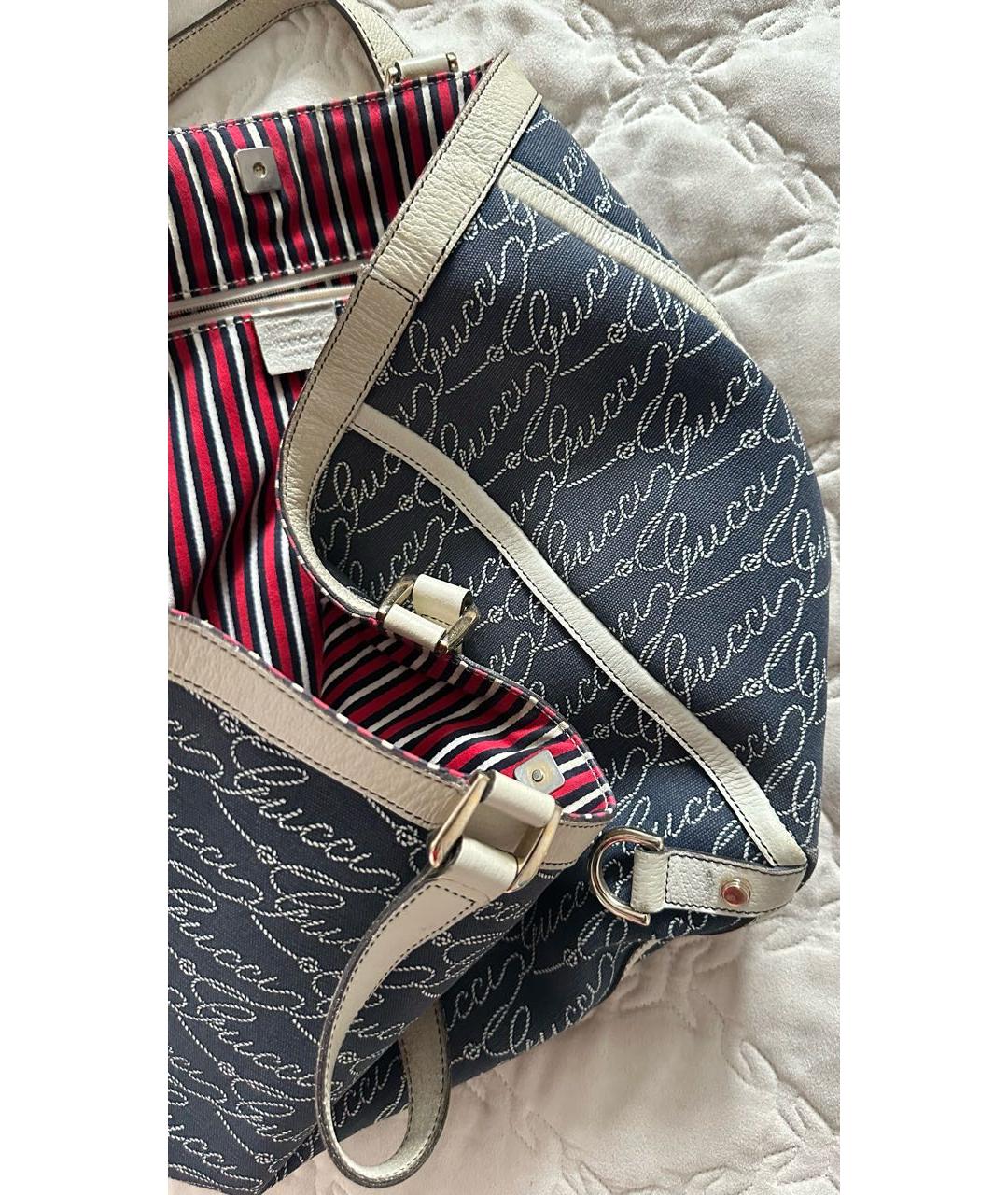 GUCCI Темно-синяя тканевая сумка тоут, фото 2