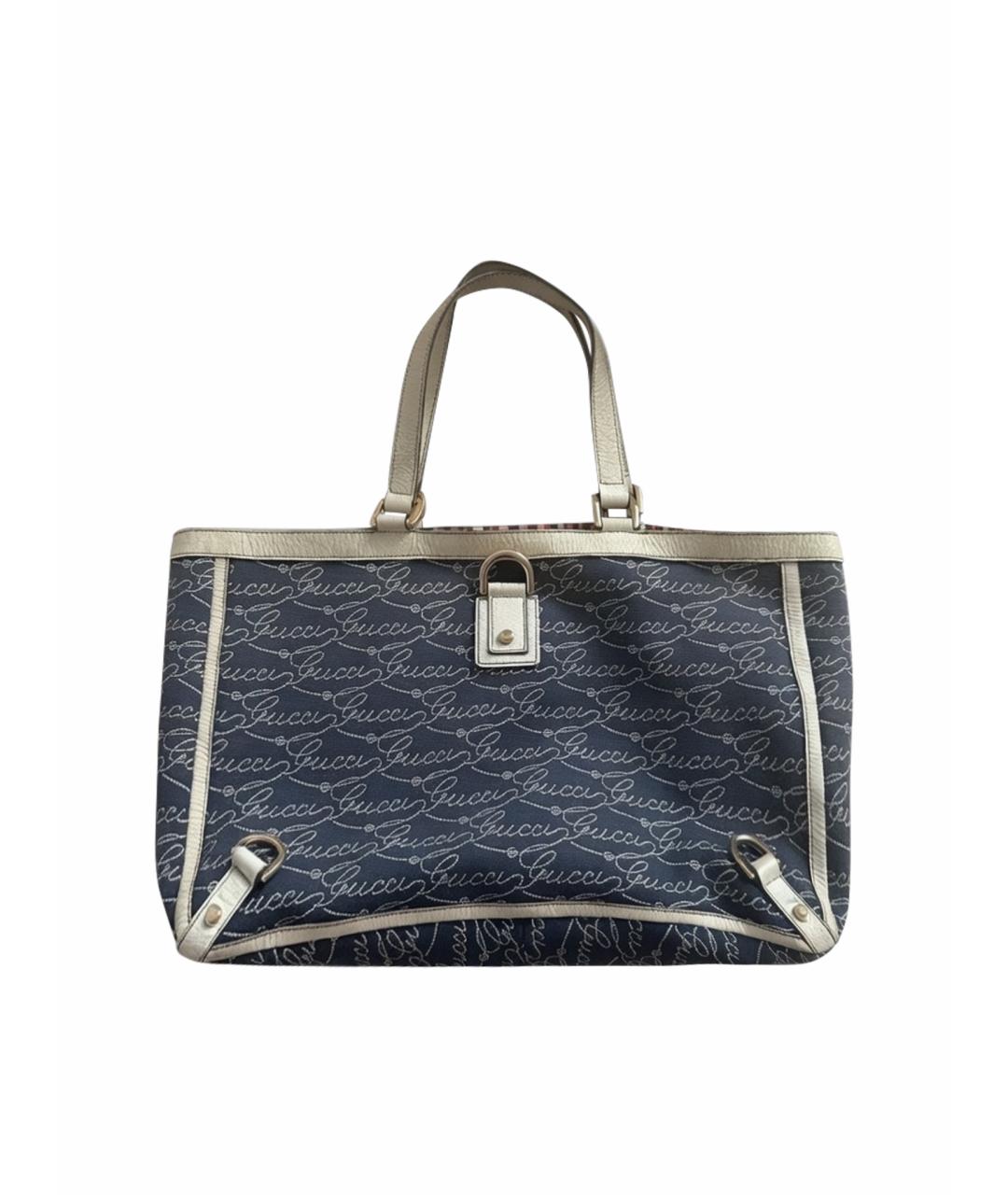 GUCCI Темно-синяя тканевая сумка тоут, фото 1