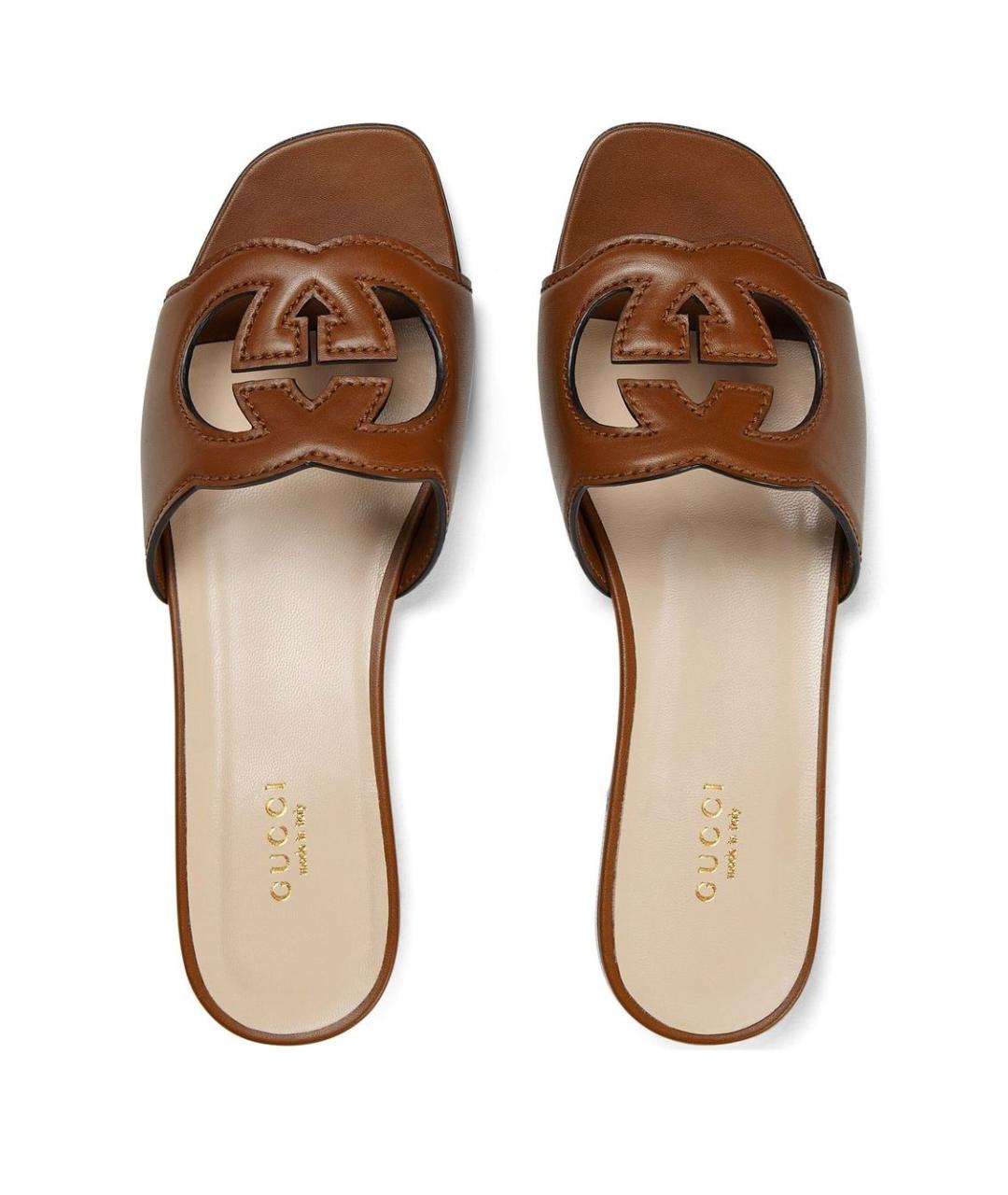 GUCCI Коричневые кожаные сандалии, фото 2