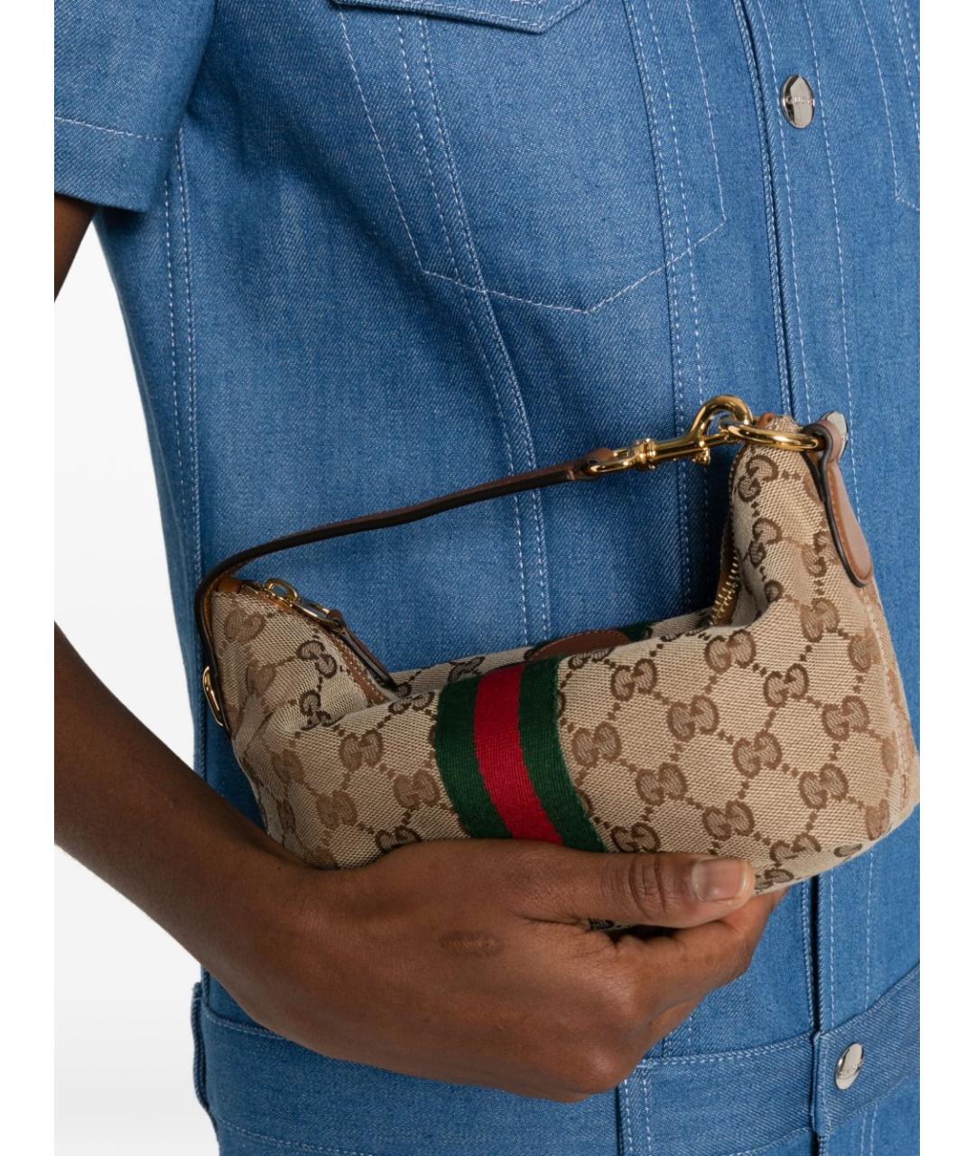 GUCCI Коричневая тканевая сумка с короткими ручками, фото 3