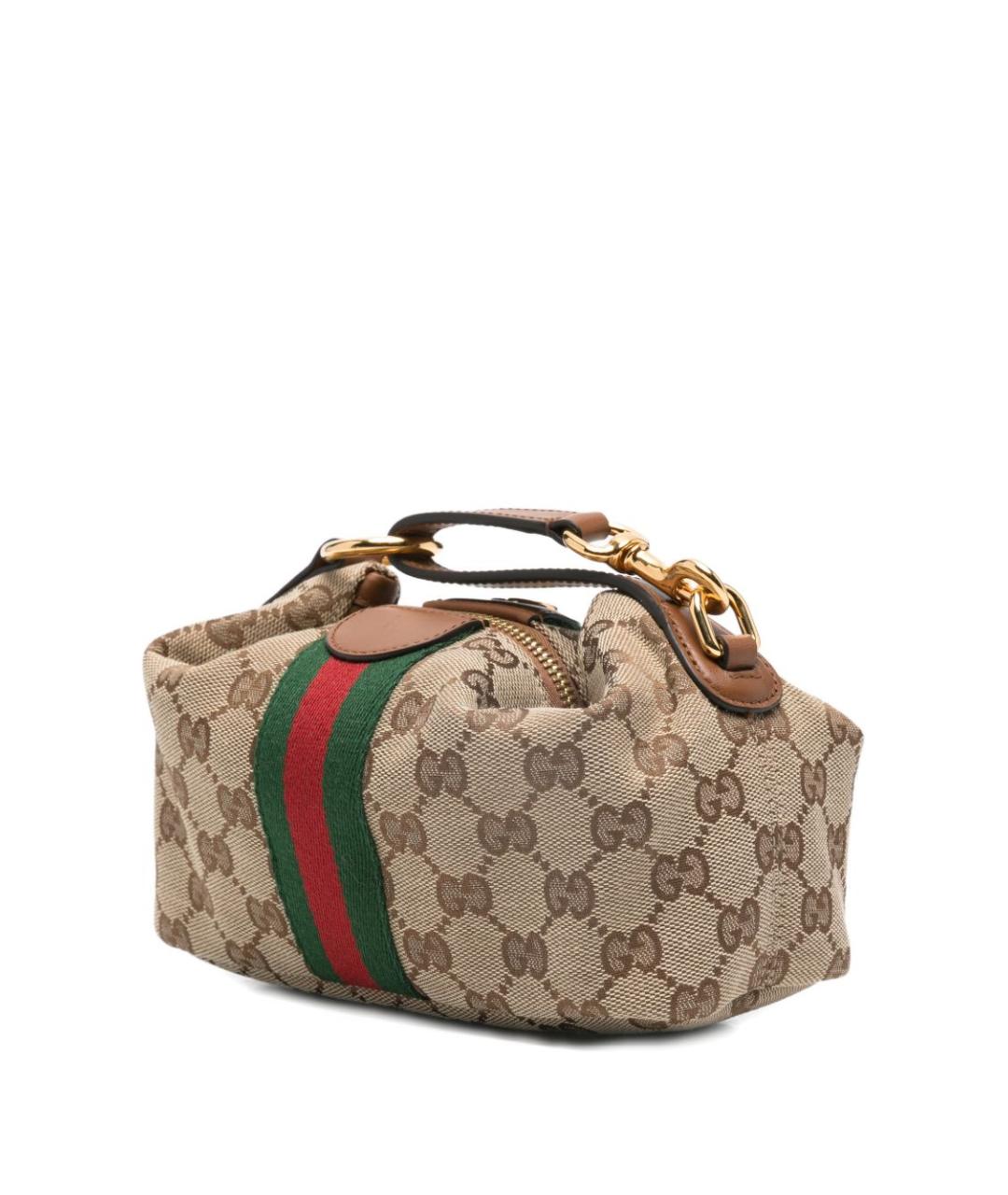 GUCCI Коричневая тканевая сумка с короткими ручками, фото 2