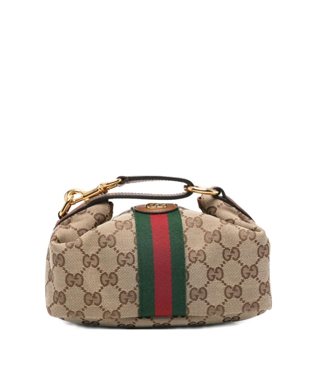 GUCCI Коричневая тканевая сумка с короткими ручками, фото 1