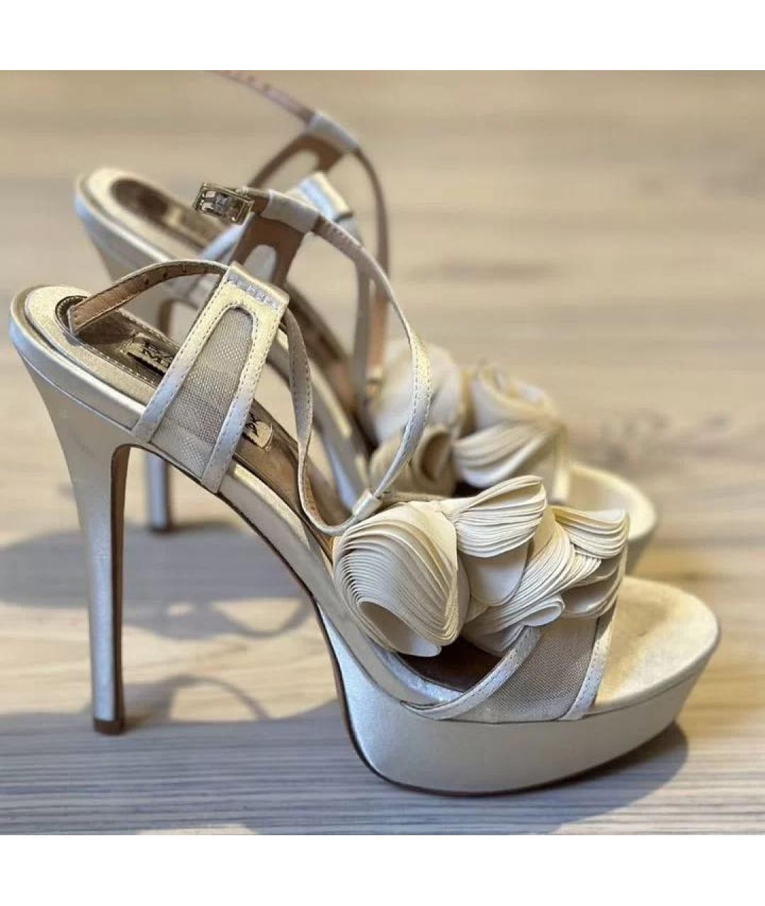 BADGLEY MISCHKA Бежевые текстильные босоножки, фото 5