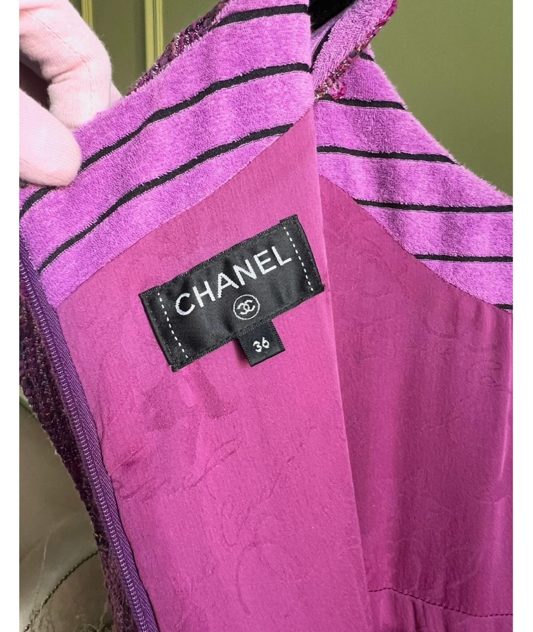CHANEL Фиолетовое твидовое повседневное платье, фото 6