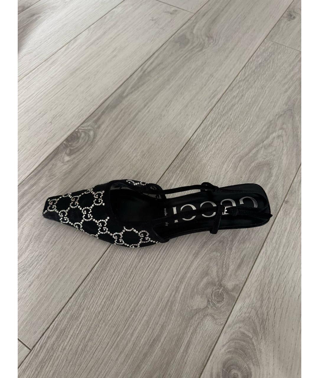 GUCCI Черные текстильные лодочки на низком каблуке, фото 7