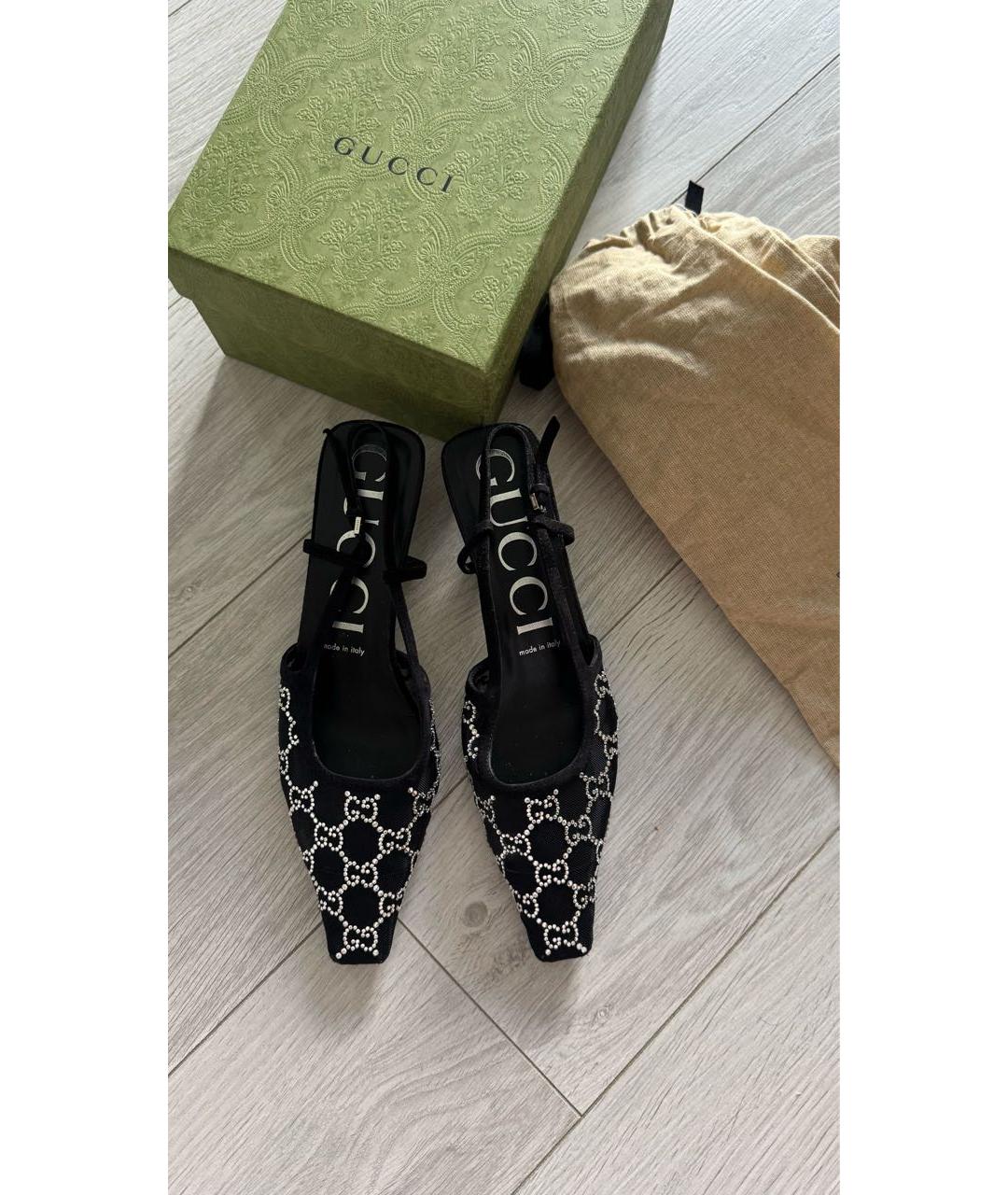 GUCCI Черные текстильные лодочки на низком каблуке, фото 2