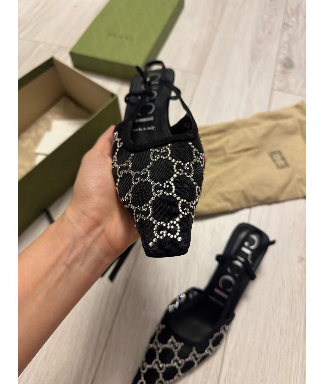 GUCCI Черные текстильные лодочки на низком каблуке, фото 5