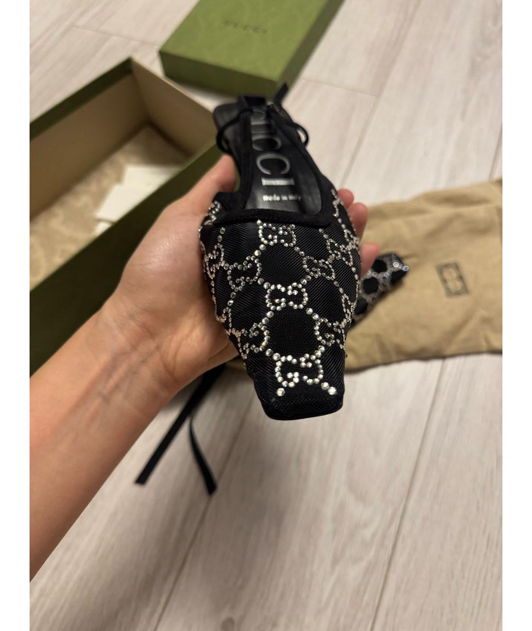 GUCCI Черные текстильные лодочки на низком каблуке, фото 6