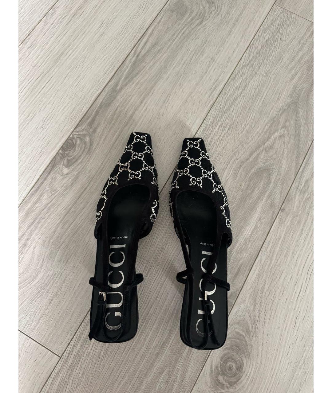 GUCCI Черные текстильные лодочки на низком каблуке, фото 3