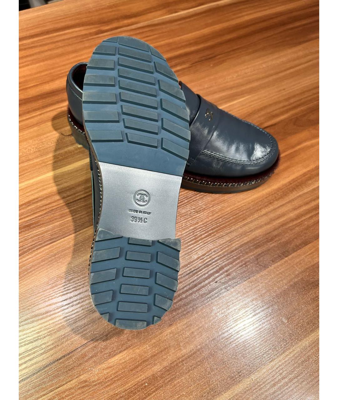 CHANEL Темно-синие кожаные лоферы, фото 7