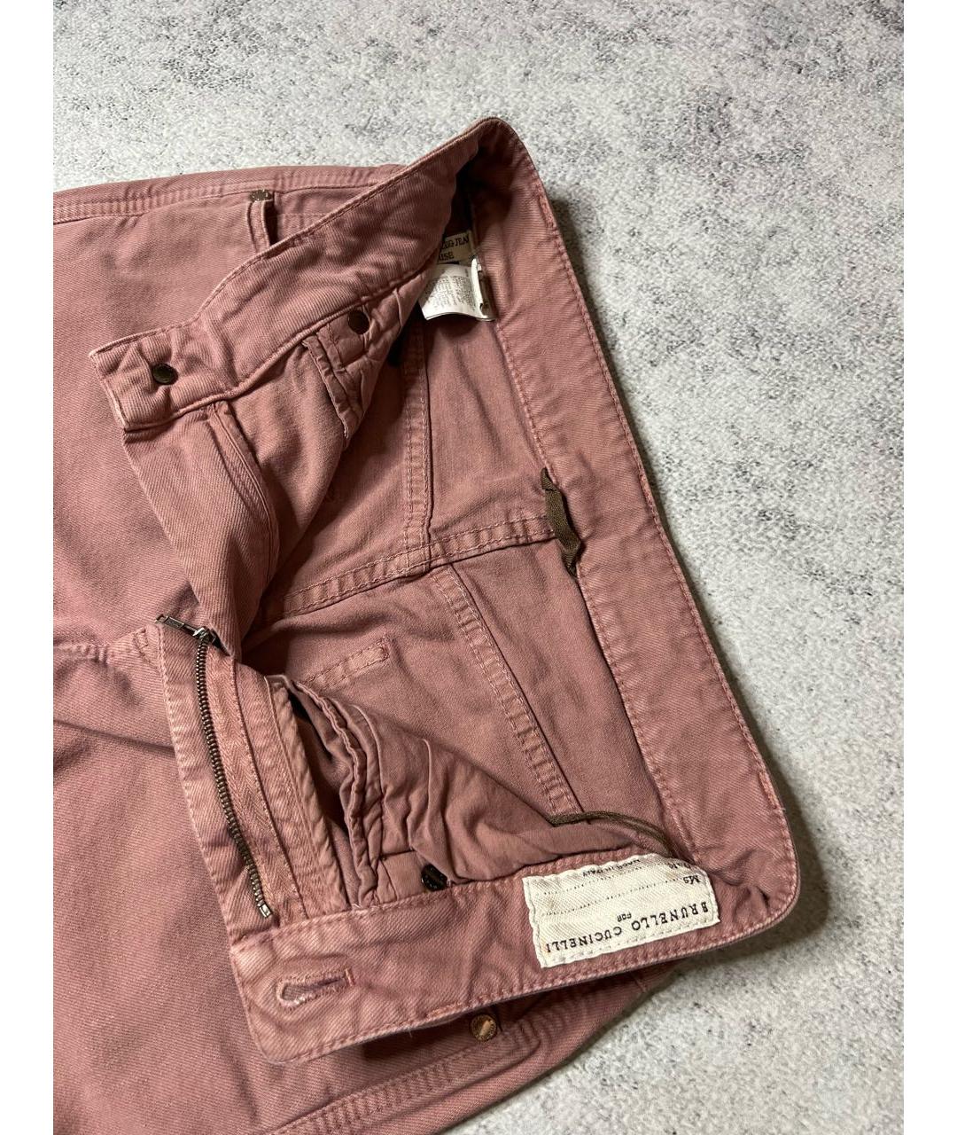 BRUNELLO CUCINELLI Розовые хлопко-эластановые прямые джинсы, фото 6