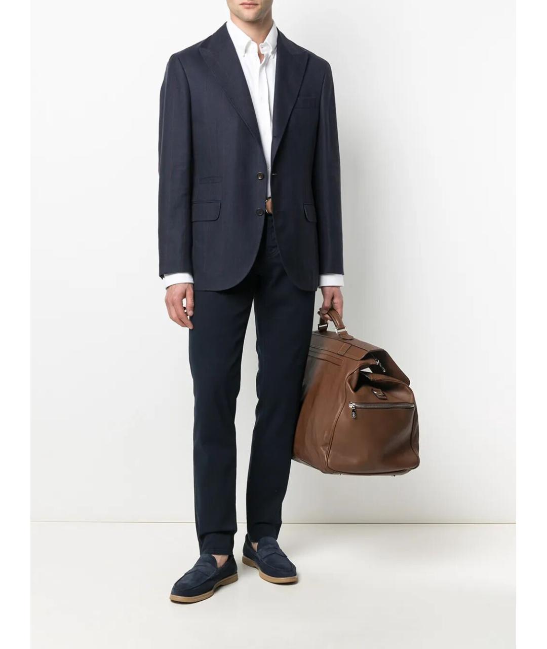 BRUNELLO CUCINELLI Синие хлопковые повседневные брюки, фото 2
