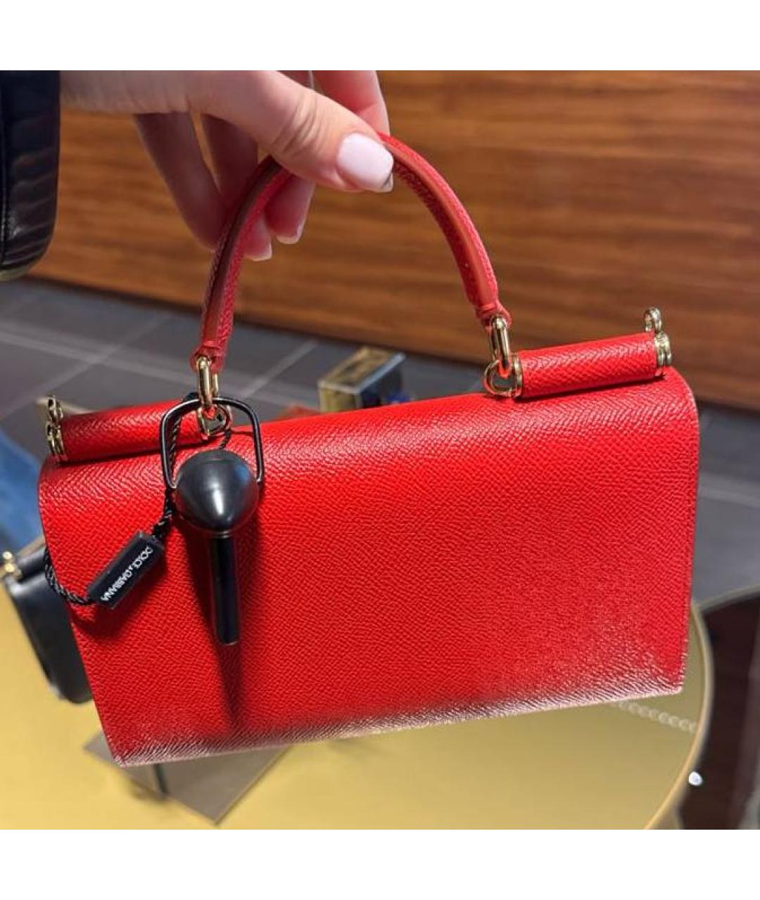 DOLCE&GABBANA Красная кожаная сумка с короткими ручками, фото 2
