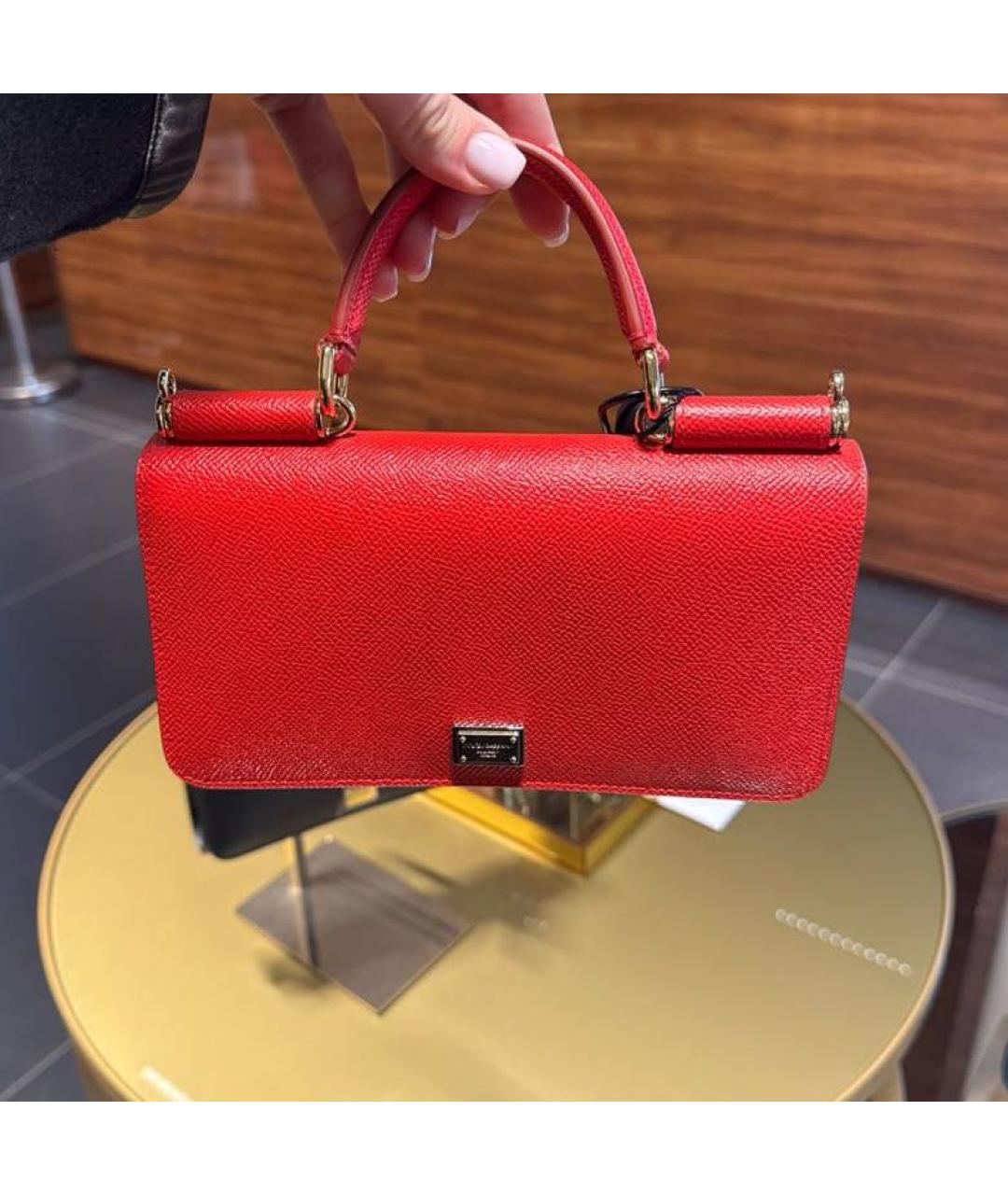 DOLCE&GABBANA Красная кожаная сумка с короткими ручками, фото 4