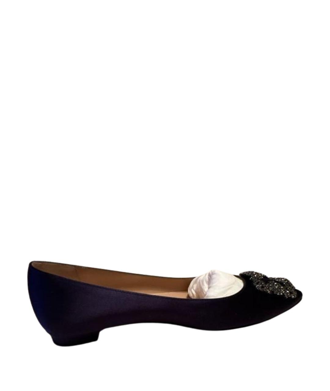 MANOLO BLAHNIK Темно-синие текстильные балетки, фото 1