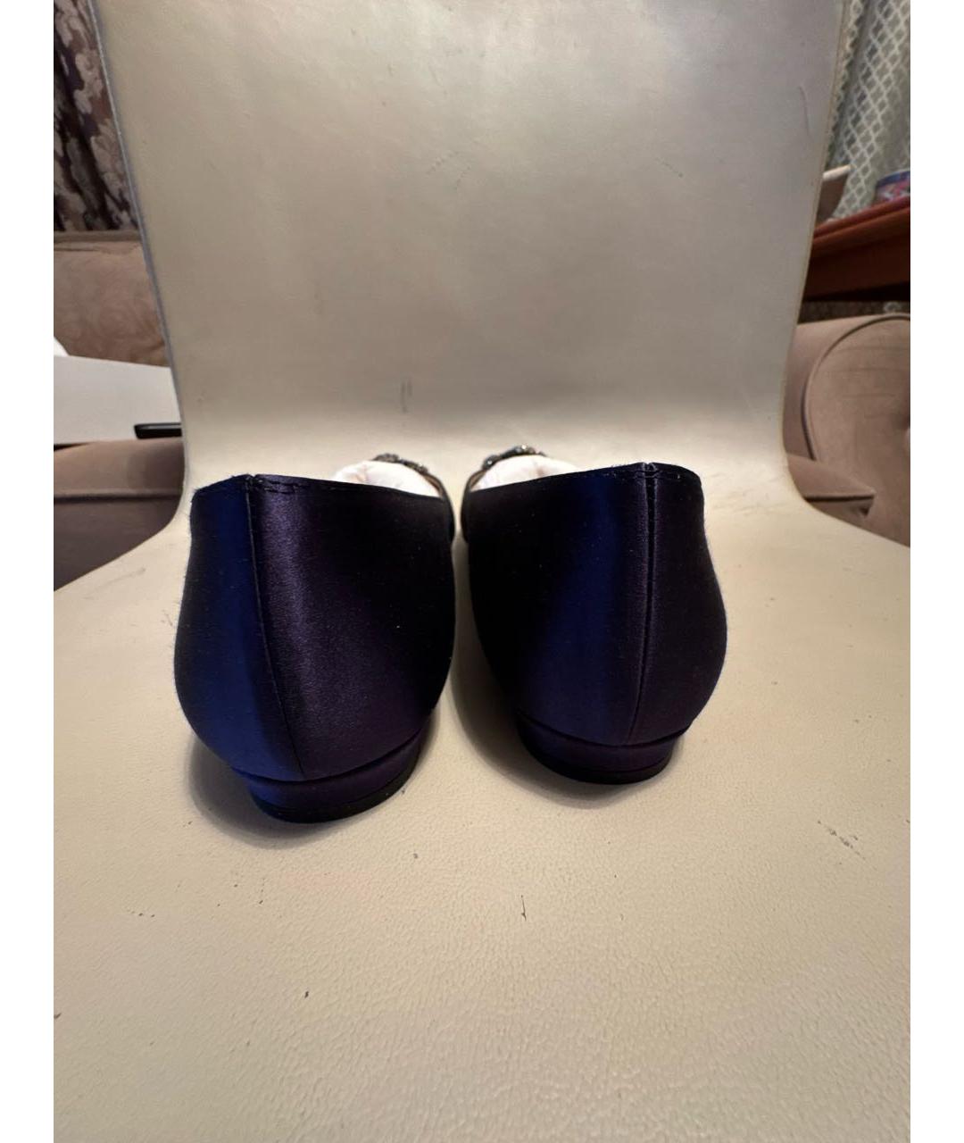 MANOLO BLAHNIK Темно-синие текстильные балетки, фото 4