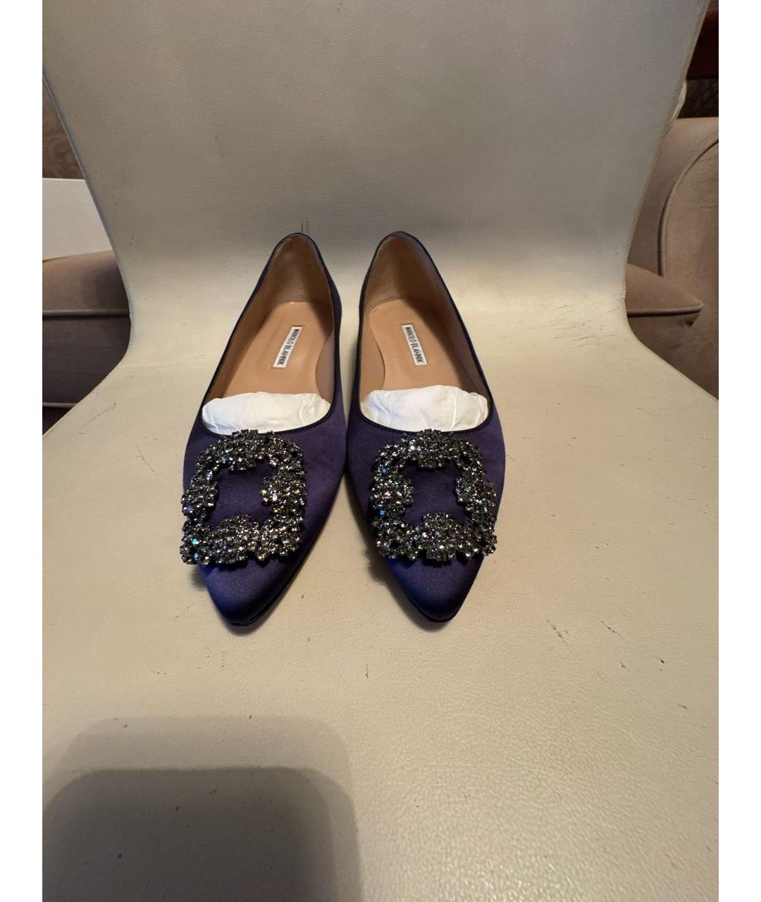 MANOLO BLAHNIK Темно-синие текстильные балетки, фото 2