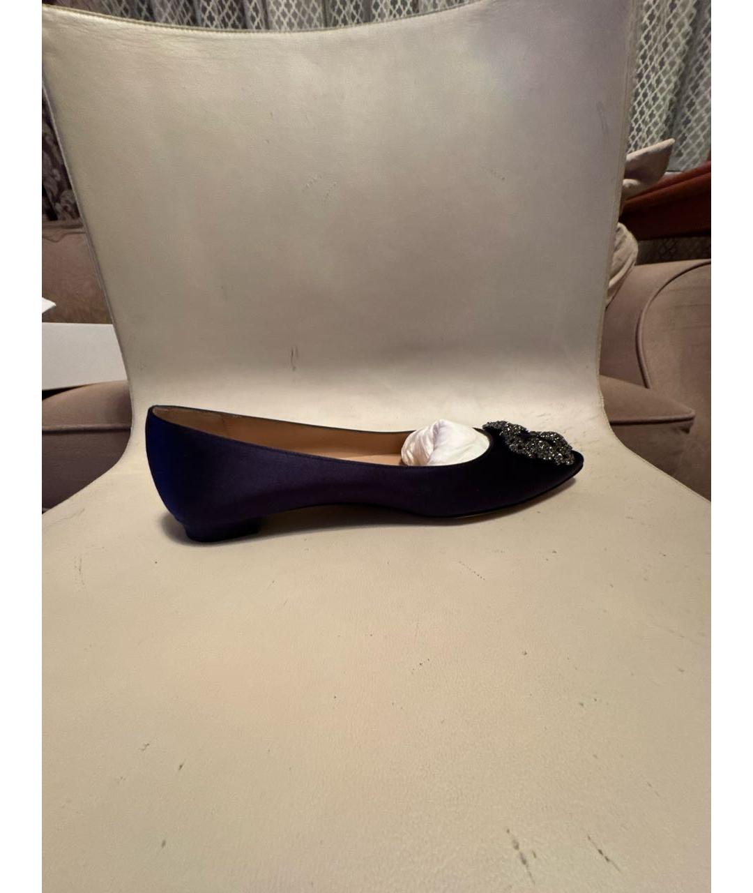 MANOLO BLAHNIK Темно-синие текстильные балетки, фото 5