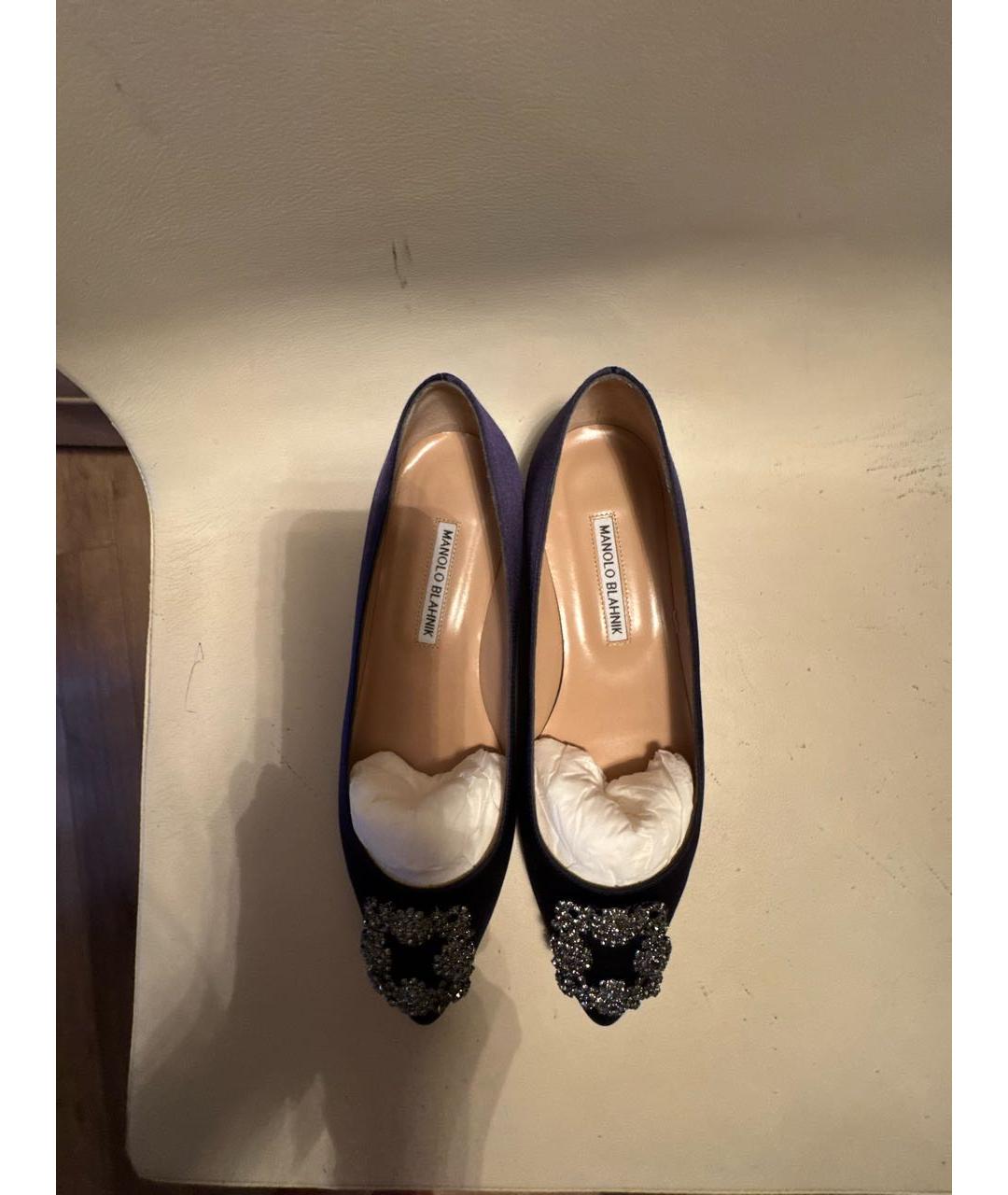 MANOLO BLAHNIK Темно-синие текстильные балетки, фото 3