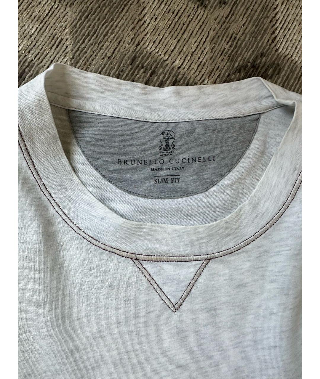 BRUNELLO CUCINELLI Серая хлопковая футболка, фото 3