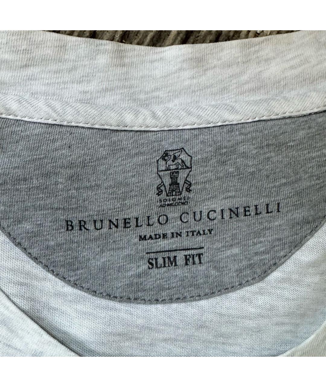 BRUNELLO CUCINELLI Серая хлопковая футболка, фото 5