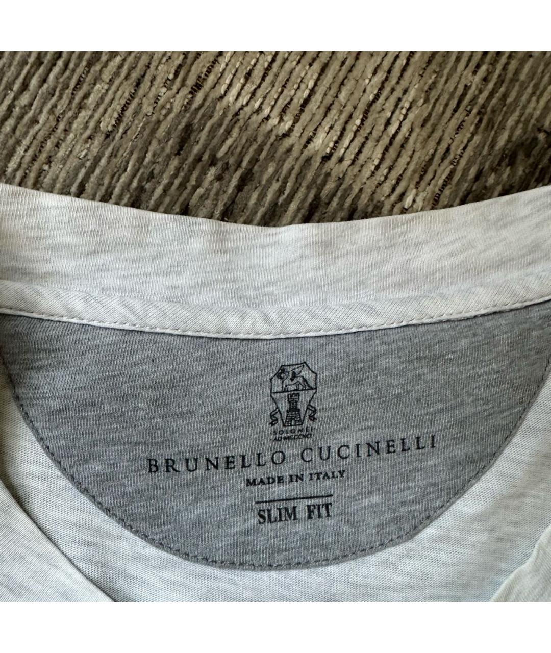 BRUNELLO CUCINELLI Серая хлопковая футболка, фото 2