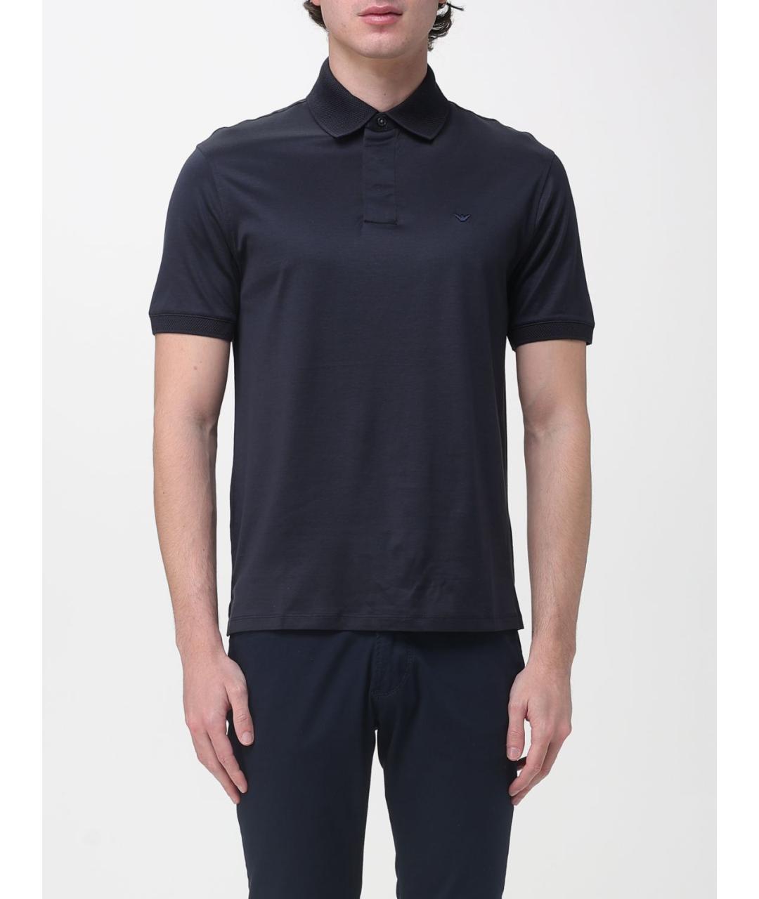 EMPORIO ARMANI Синее хлопковое поло с коротким рукавом, фото 1