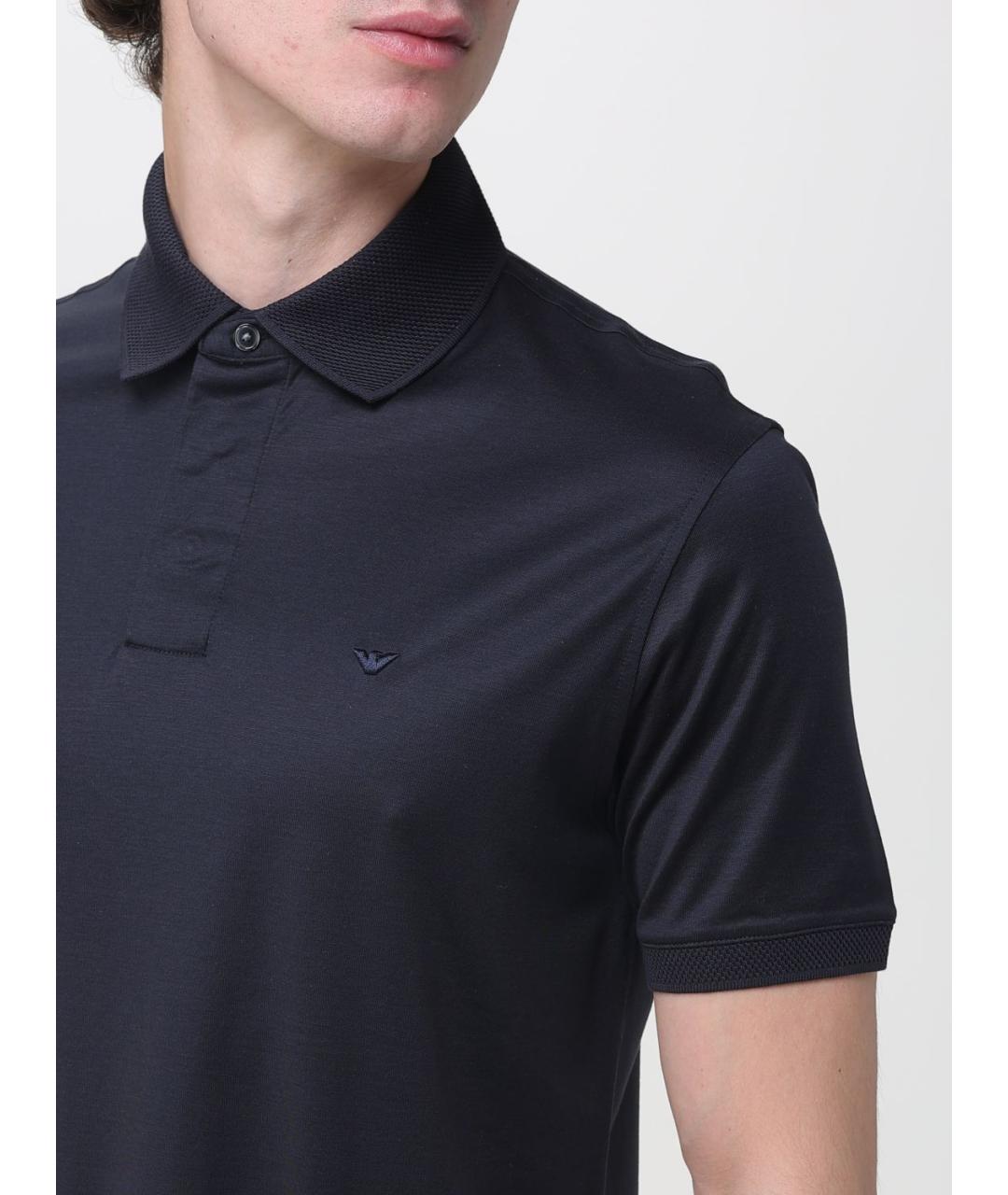 EMPORIO ARMANI Синее хлопковое поло с коротким рукавом, фото 3