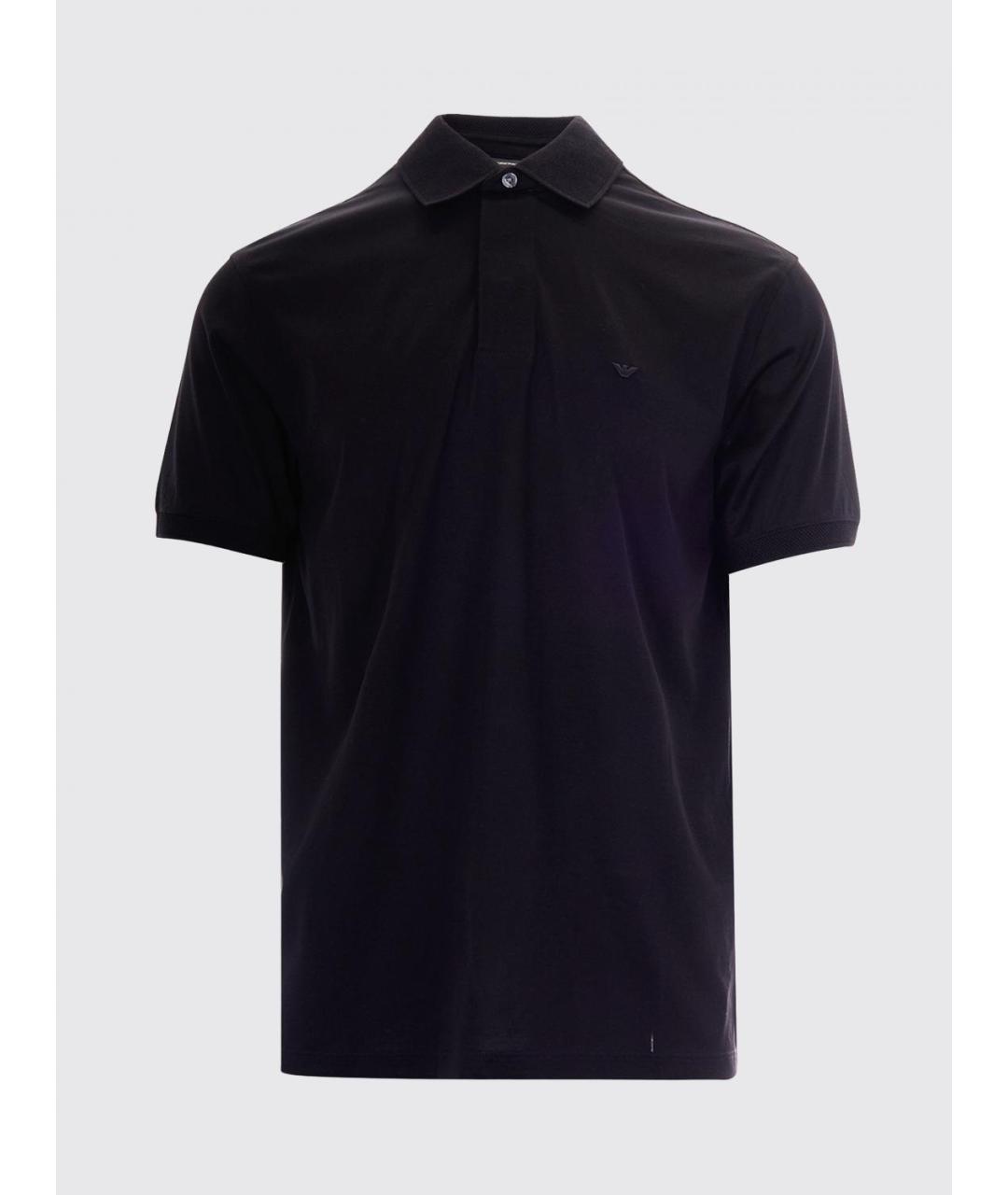 EMPORIO ARMANI Черное хлопковое поло с коротким рукавом, фото 1