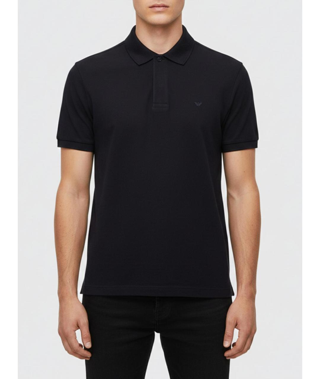 EMPORIO ARMANI Черное хлопковое поло с коротким рукавом, фото 2