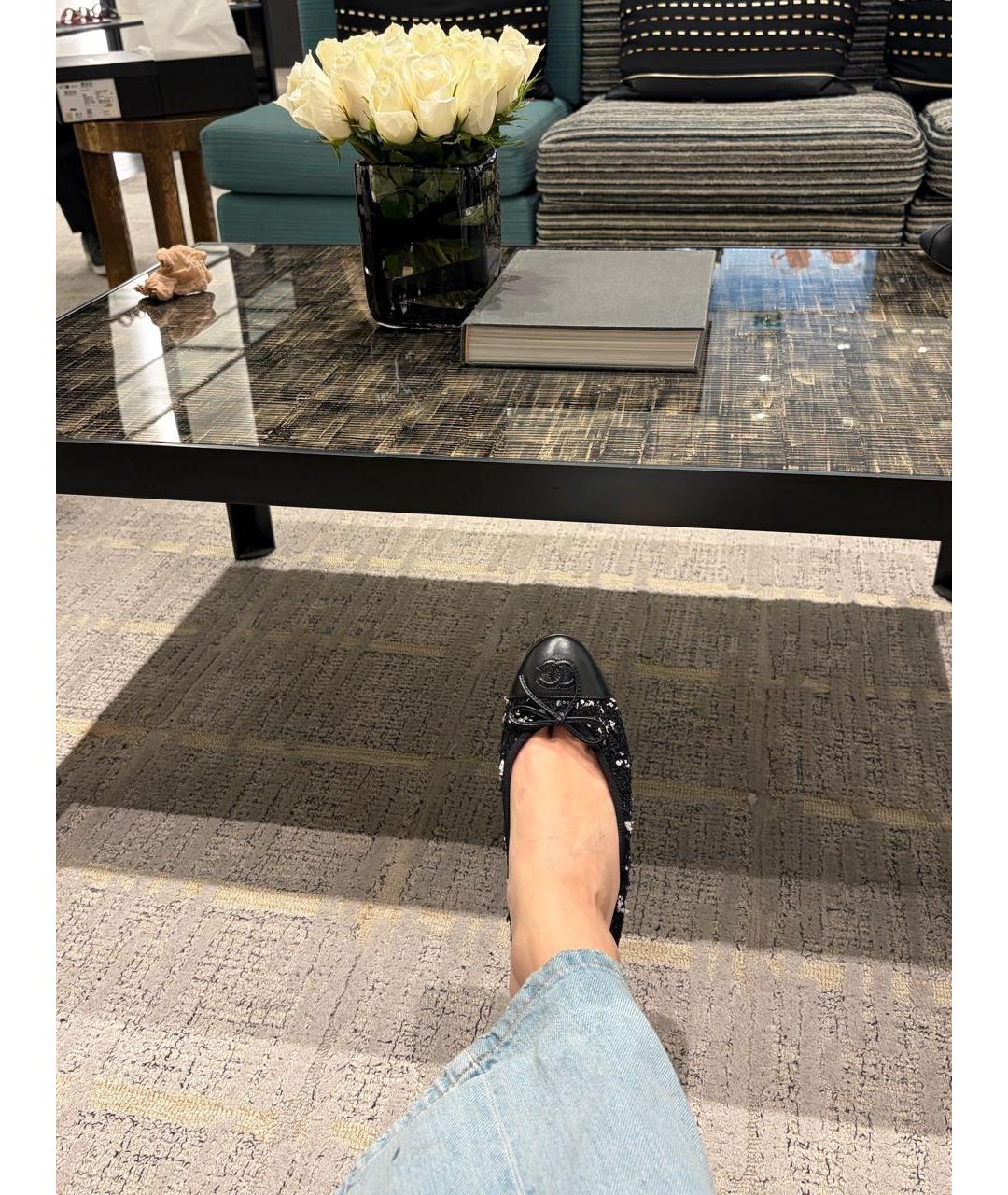 CHANEL Черные текстильные балетки, фото 5