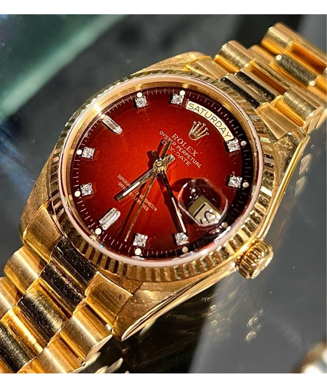 ROLEX Красные часы из желтого золота, фото 3