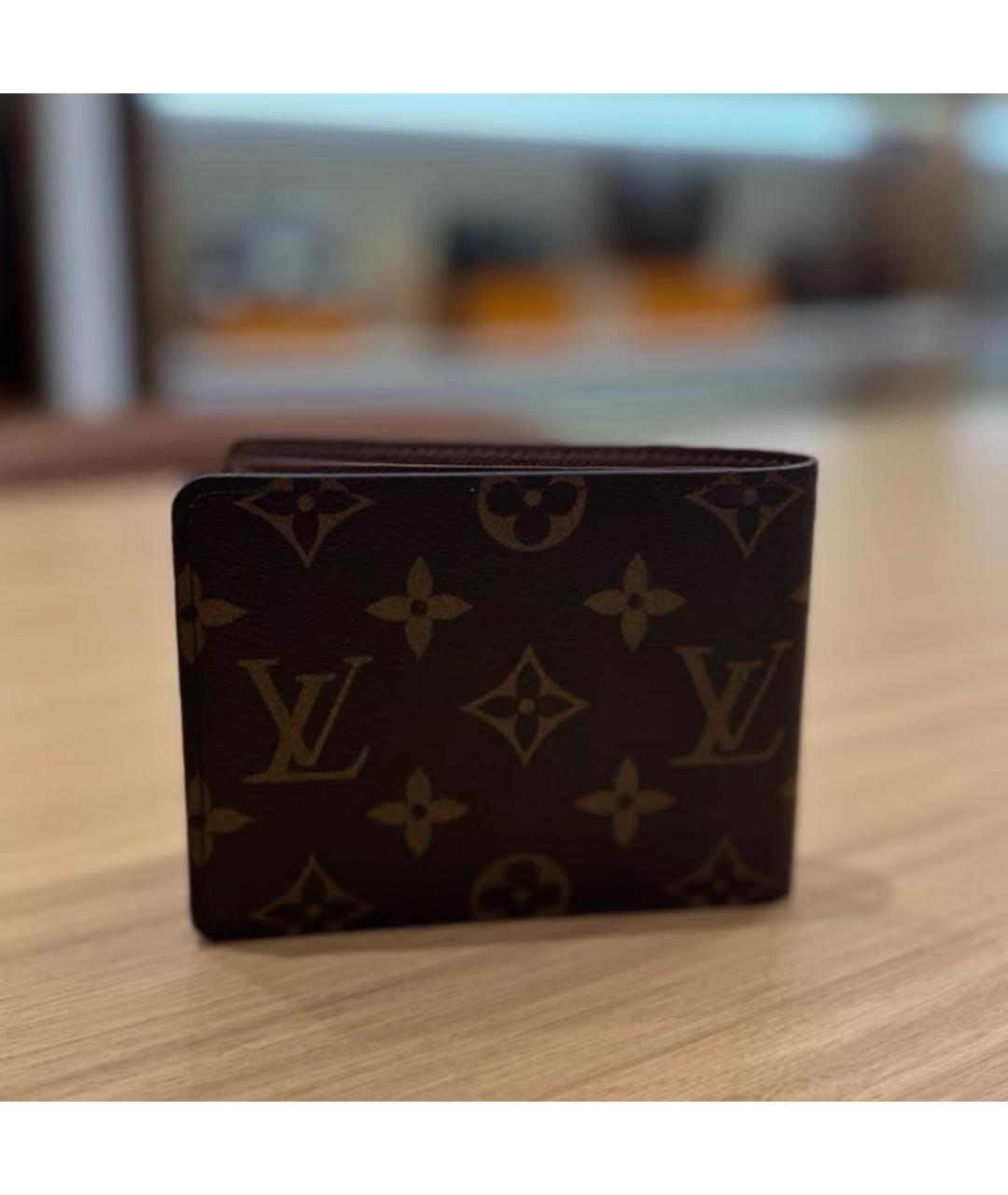 LOUIS VUITTON Коричневый кожаный кошелек, фото 3
